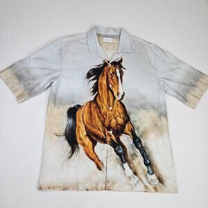 Topman Western Shirt Mens XL Button Up Short Sleeve Cowboy Rodeo Cotton Horse